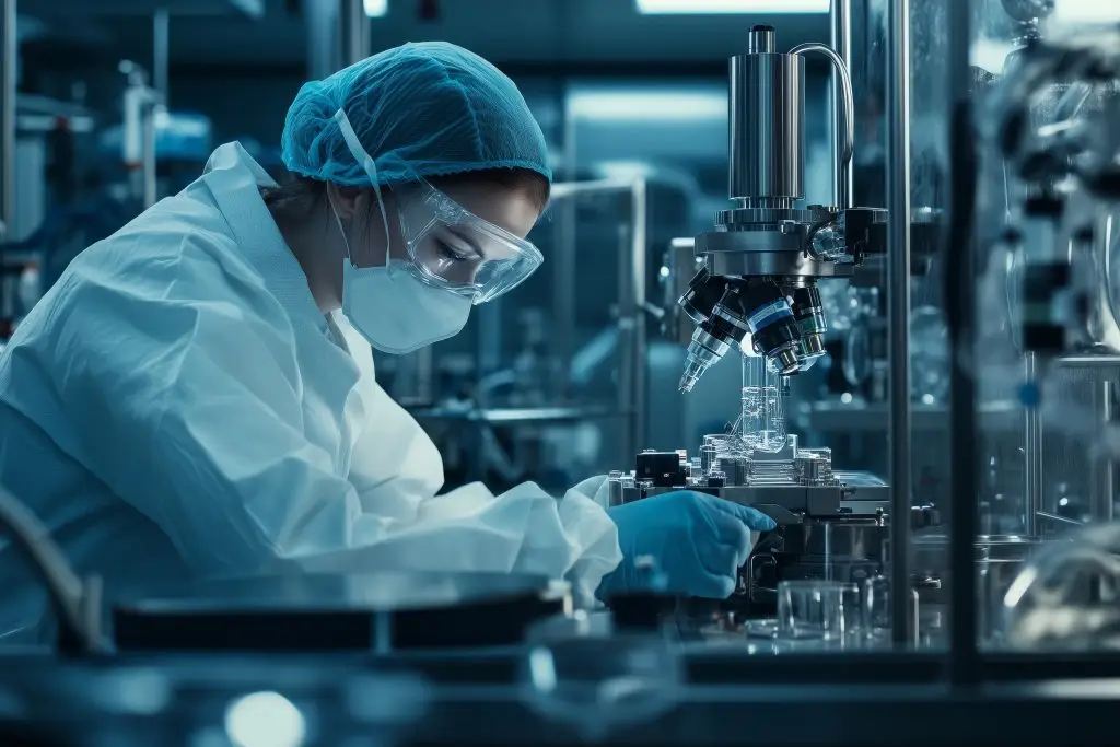 Bacteriologist examining a microscopic sample