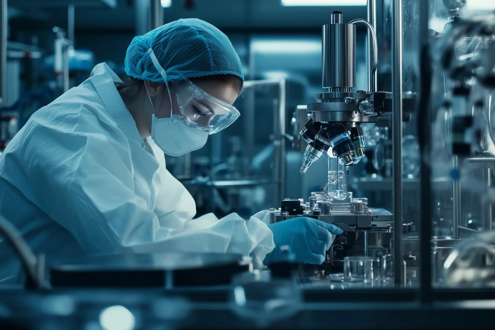 Bacteriologist examining a microscopic sample